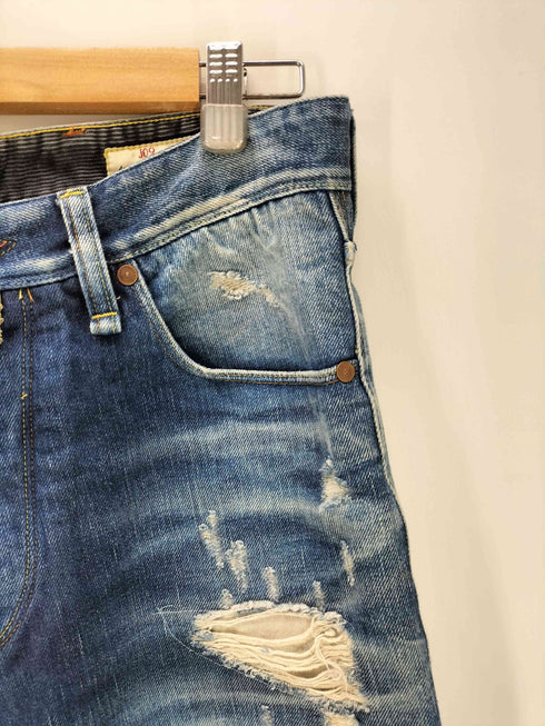 アルマーニジーンズ ARMANI JEANS イタリア製 J09 Antifit-LowCrotch ロゴ パッチ 立体裁断 ダメージ スリム デニム パンツ メンズ W:29 L:34