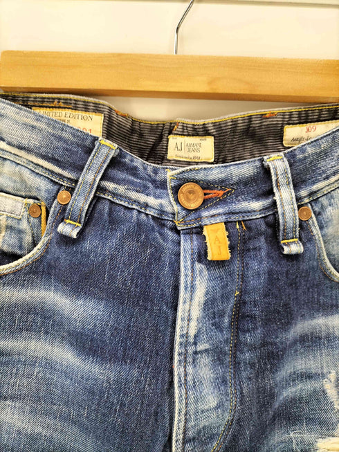 アルマーニジーンズ ARMANI JEANS イタリア製 J09 Antifit-LowCrotch ロゴ パッチ 立体裁断 ダメージ スリム デニム パンツ メンズ W:29 L:34