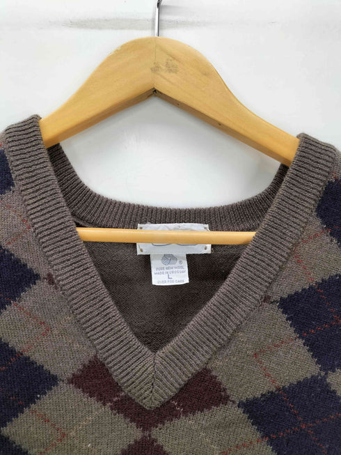 90S Tricots St.Raphael PURE NWE WOOL アーガイル柄 ニット ベスト メンズ import:L