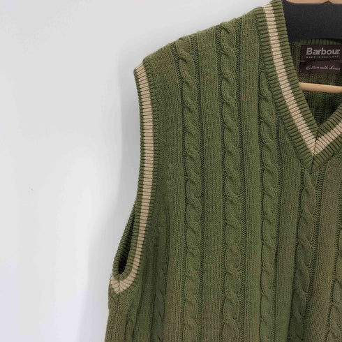 バブアー Barbour 90s スコットランド製 コットンリネン ニットベスト メンズ EX LARGE