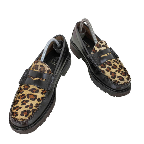 ジーエイチバス G.H.BASS WEEJUNS BLACK&LEOPARD RUG SOLE ハラコ レオパード ローファー メンズ 6 1/2