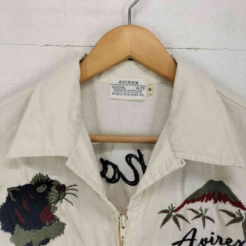 アヴィレックス AVIREX リネン混刺繍デザインジップ開襟シャツ メンズ M