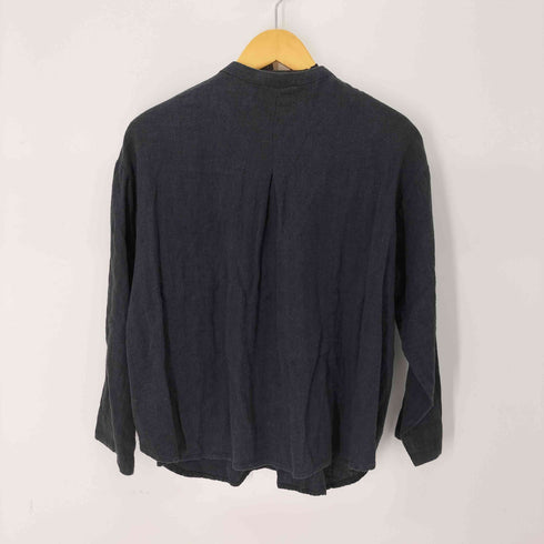 BLUE WILLOW リネンコットン ヘリンボーン バンドカラーシャツ レディース