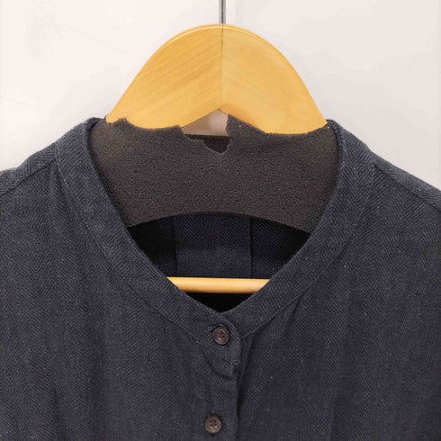 BLUE WILLOW リネンコットン ヘリンボーン バンドカラーシャツ レディース