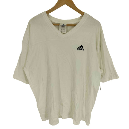 アディダス adidas 90S メキシコ製 パフォーマンスロゴ刺繍 切替し Vネック S/S Tシャツ メンズ import:XL