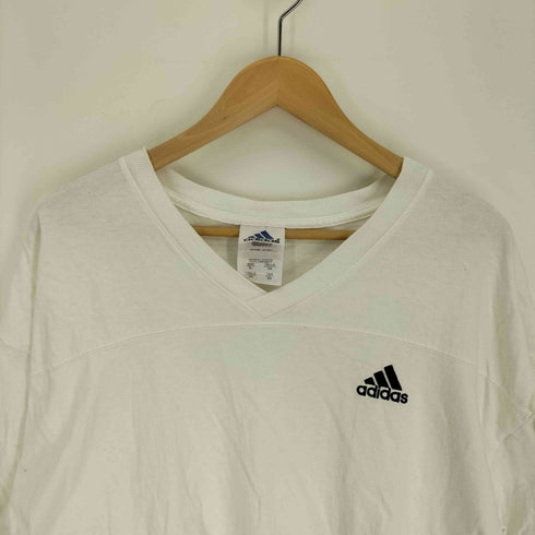 アディダス adidas 90S メキシコ製 パフォーマンスロゴ刺繍 切替し Vネック S/S Tシャツ メンズ import:XL