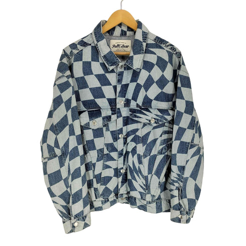 PULL&BEAR チェッカーフラッグ オーバーサイズデニムジャケット メンズ M