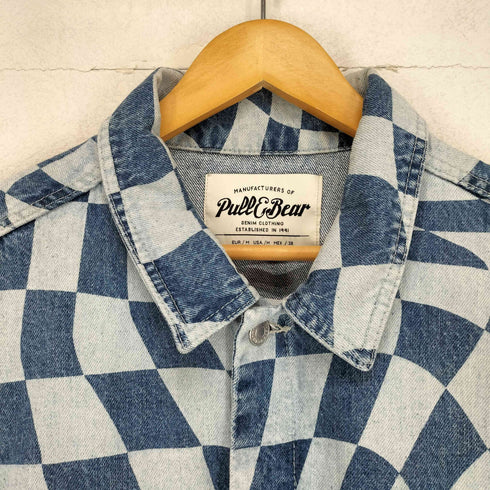 PULL&BEAR チェッカーフラッグ オーバーサイズデニムジャケット メンズ M