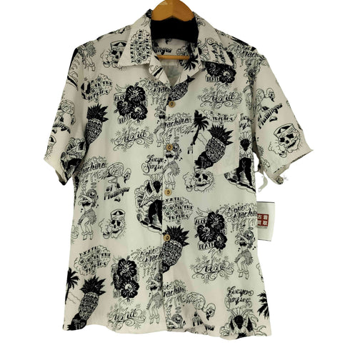 RFAUSNTIY スカル 総柄 S/S 開襟シャツ メンズ