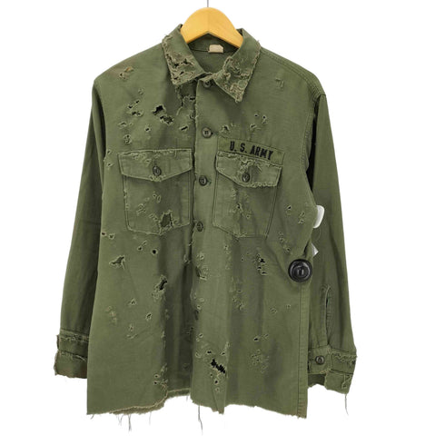 ユーエスアーミー U.S. ARMY 70S SATEEN OG 107 CLASS 1 コットン サテン ユーティリティー ミリタリー シャツ 1970年製 ダメージ ボロ 襤褸 メンズ 16 1/2×32