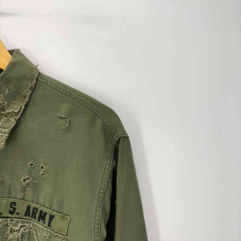 ユーエスアーミー U.S. ARMY 70S SATEEN OG 107 CLASS 1 コットン サテン ユーティリティー ミリタリー シャツ 1970年製 ダメージ ボロ 襤褸 メンズ 16 1/2×32