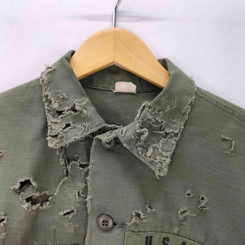 ユーエスアーミー U.S. ARMY 70S SATEEN OG 107 CLASS 1 コットン サテン ユーティリティー ミリタリー シャツ 1970年製 ダメージ ボロ 襤褸 メンズ 16 1/2×32