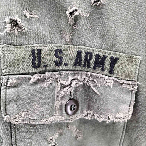 ユーエスアーミー U.S. ARMY 70S SATEEN OG 107 CLASS 1 コットン サテン ユーティリティー ミリタリー シャツ 1970年製 ダメージ ボロ 襤褸 メンズ 16 1/2×32