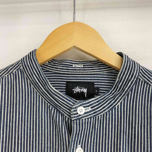 ステューシー Stussy ロゴ刺繍 ヒッコリーデニム ストライプ L/S ノーカラー シャツ メンズ import:L