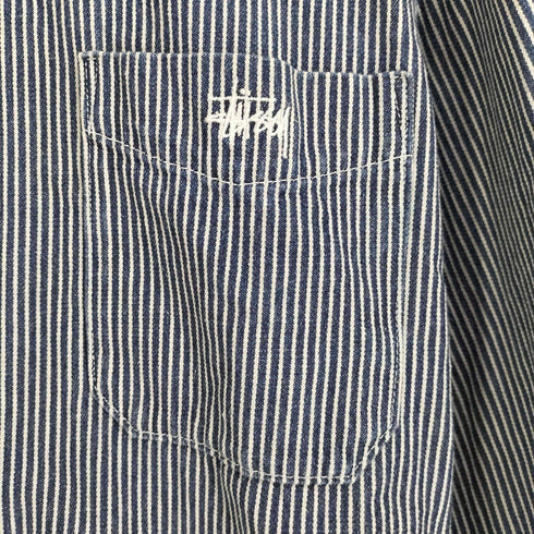 ステューシー Stussy ロゴ刺繍 ヒッコリーデニム ストライプ L/S ノーカラー シャツ メンズ import:L
