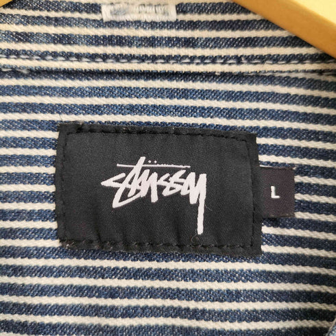 ステューシー Stussy ロゴ刺繍 ヒッコリーデニム ストライプ L/S ノーカラー シャツ メンズ import:L