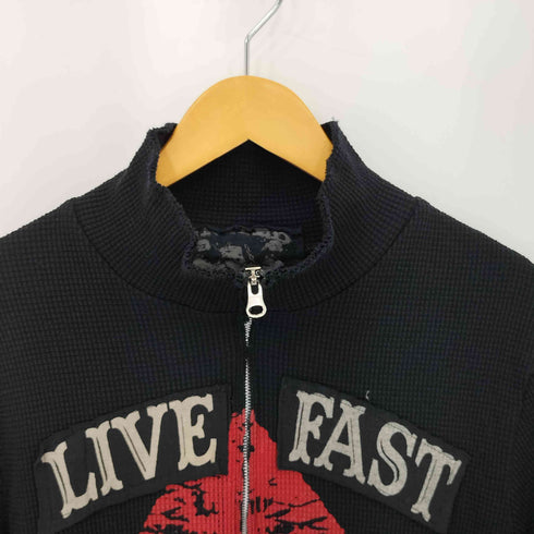 UNITED ROCKERS USA製 LIVE FAST ワッフル サーマル ダブルジップ ジャケット Y2K メンズ import:M