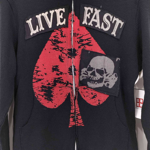 UNITED ROCKERS USA製 LIVE FAST ワッフル サーマル ダブルジップ ジャケット Y2K メンズ import:M