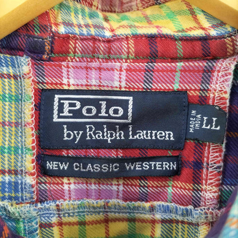 ポロバイラルフローレン Polo by RALPH LAUREN NEW CLASSIC WESTERN チェック パッチワーク ウエスタンシャツ メンズ LL