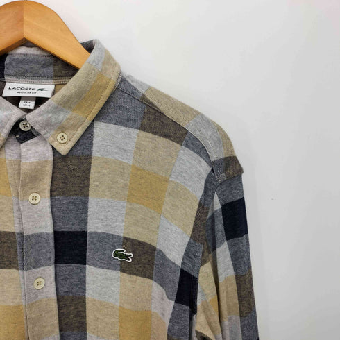 ラコステ LACOSTE REGULAR FIT ブロック チェック ボタンダウン ネル シャツ メンズ import:M