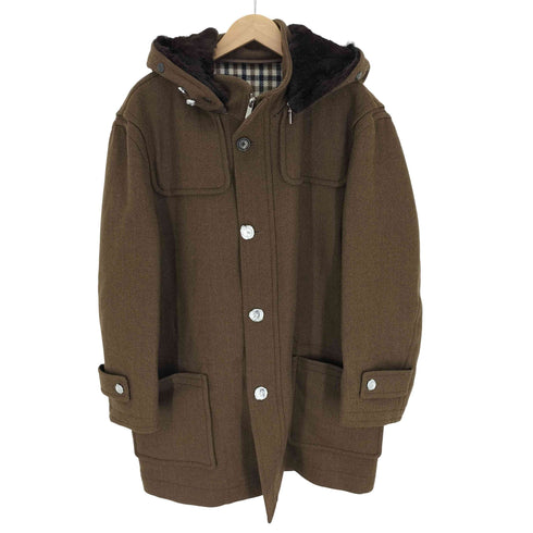 アクアスキュータム AQUASCUTUM 裏地 クラブチェック ラビットファー ヘリンボーン フーデッド ウール ハーフコート レディース EUR:40