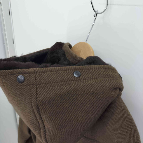 アクアスキュータム AQUASCUTUM 裏地 クラブチェック ラビットファー ヘリンボーン フーデッド ウール ハーフコート レディース EUR:40