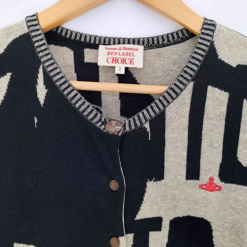 ヴィヴィアンウエストウッドレッドレーベル Vivienne Westwood RED LABEL 総柄 オーブ刺繍 クルーネック カーディガン レディース JPN:2