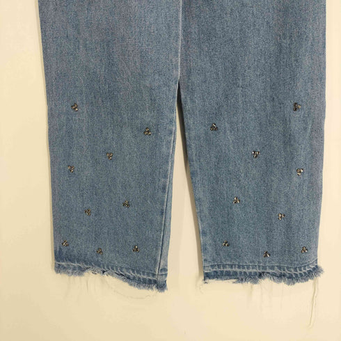 m to r BIJOU STRAIGHT DENIM ラインストーン カットオフ ワイド デニム パンツ レディース JPN:36