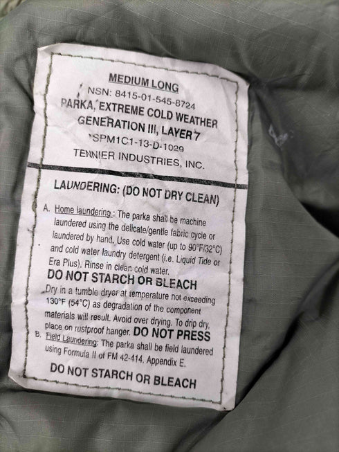 ユーエスアーミー U.S. ARMY アメリカ陸軍 ECWCS GEN III LEVEL 7 COLD WEATHER PARKA PRIMALOFT エクワックス ゲンスリー レベルセブン コールド ウェザー パーカー プリマロフト メンズ Medium LONG