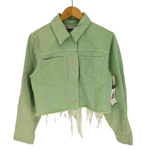 ザラ ZARA クロップド カットオフ デニムジャケット レディース import:M