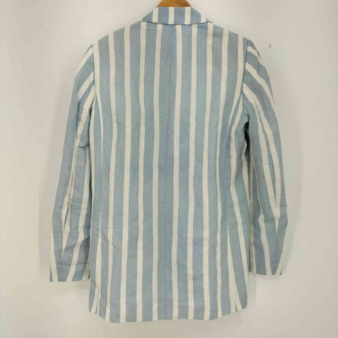ザラ ZARA リネン レーヨン パワーショルダー ボタンレス ストライプ ジャケット レディース JPN:M