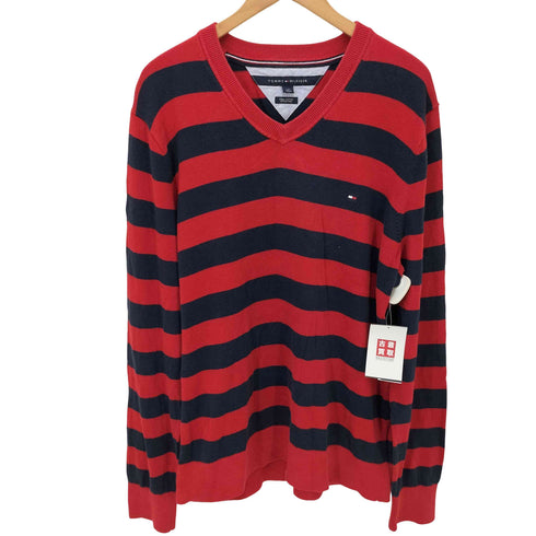 トミーヒルフィガー TOMMY HILFIGER ボーダー柄 Vネック コットンニット メンズ JPN:L