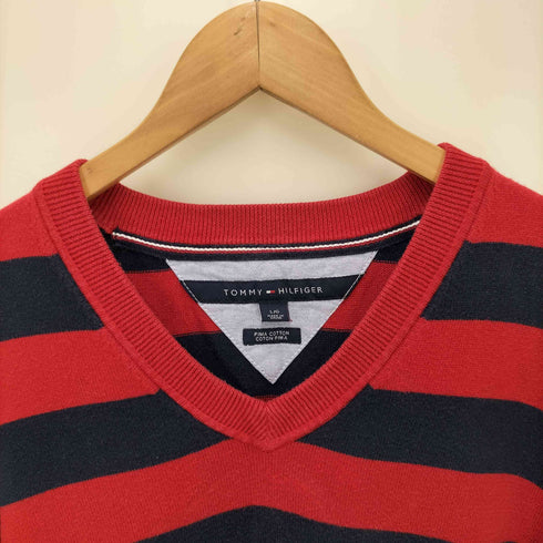 トミーヒルフィガー TOMMY HILFIGER ボーダー柄 Vネック コットンニット メンズ JPN:L