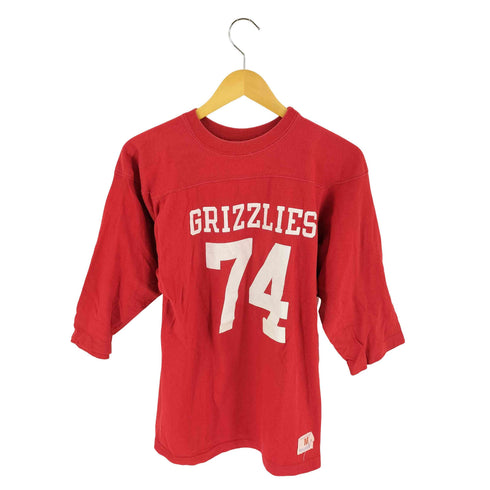 チャンピオン Champion USA製 バータグ カレッジ ナンバリング 74 両面プリント 7分袖 フットボール Tシャツ メンズ MEDIUM
