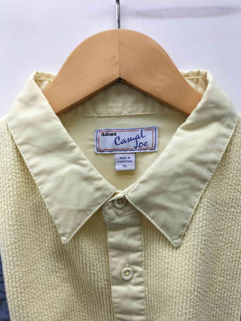 Casual Joe 90S ハーフボタン マルチストライプ 切替 S/S シャツ メンズ import:XL