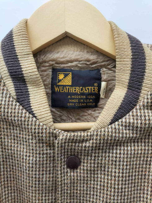 weathercaster 60-70S USA製 千鳥格子 チェック パイピング デザイン スナップボタン ブルゾン ジャケット 裏地ボア メンズ US:40