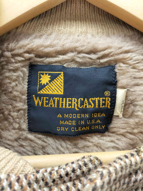 weathercaster 60-70S USA製 千鳥格子 チェック パイピング デザイン スナップボタン ブルゾン ジャケット 裏地ボア メンズ US:40