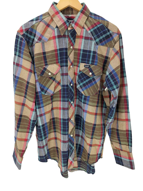 ラングラー Wrangler 80S USA製 紺タグ REGULAR FIT 701 80MW マルチカラー マドラスチェック ウエスタン シャツ メンズ 16 1/2×35