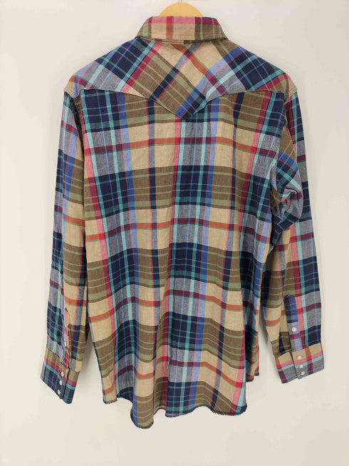 ラングラー Wrangler 80S USA製 紺タグ REGULAR FIT 701 80MW マルチカラー マドラスチェック ウエスタン シャツ メンズ 16 1/2×35