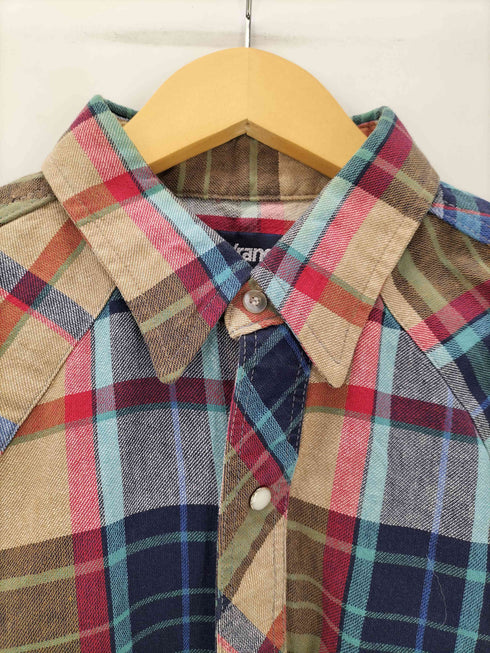ラングラー Wrangler 80S USA製 紺タグ REGULAR FIT 701 80MW マルチカラー マドラスチェック ウエスタン シャツ メンズ 16 1/2×35