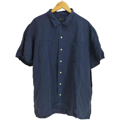 ポロラルフローレン POLO RALPH LAUREN 裾ポニー刺繍 リネン シルク ループカラー S/S シャツ メンズ import:XL