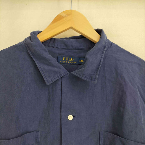 ポロラルフローレン POLO RALPH LAUREN 裾ポニー刺繍 リネン シルク ループカラー S/S シャツ メンズ import:XL