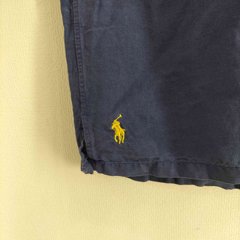 ポロラルフローレン POLO RALPH LAUREN 裾ポニー刺繍 リネン シルク ループカラー S/S シャツ メンズ import:XL