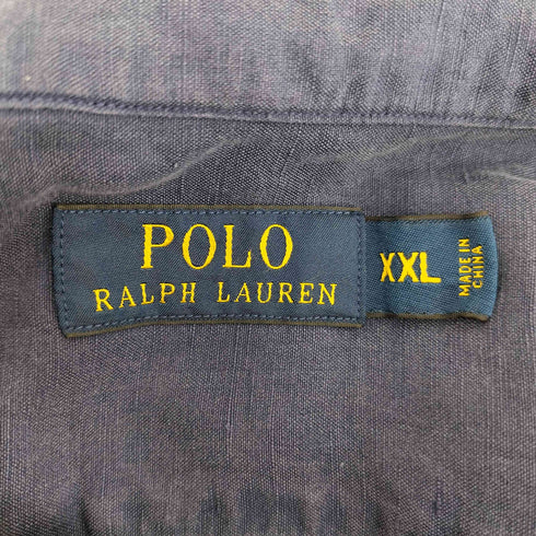 ポロラルフローレン POLO RALPH LAUREN 裾ポニー刺繍 リネン シルク ループカラー S/S シャツ メンズ import:XL
