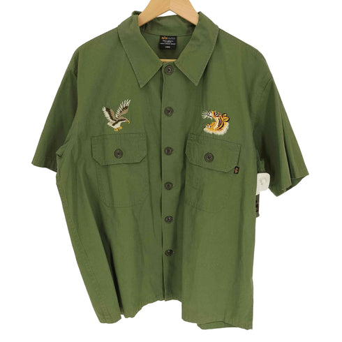 アルファインダストリーズ ALPHA INDUSTRIES エンブレム ユーティリティー スーベニア 刺繍 虎 鷹 フラップポケット S/S シャツ メンズ import:L