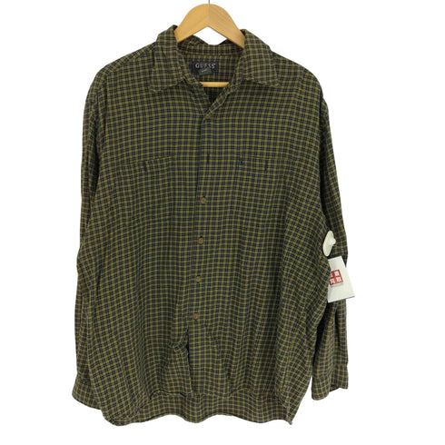ゲス GUESS 90S レギュラーカラー フラップポケット 猫目ボタン マドラスチェック L/S シャツ メンズ import:XL