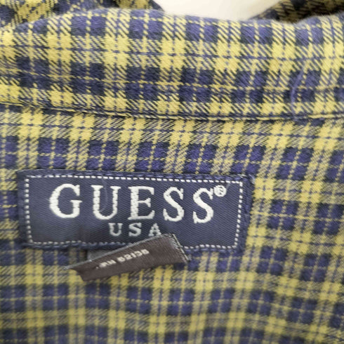 ゲス GUESS 90S レギュラーカラー フラップポケット 猫目ボタン マドラスチェック L/S シャツ メンズ import:XL