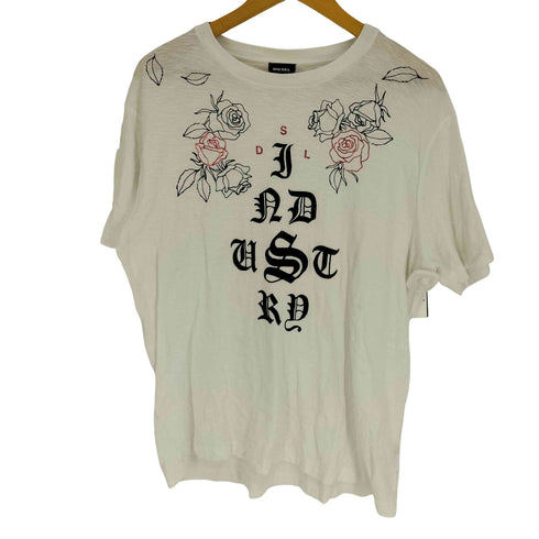 ディーゼル DIESEL リップル生地 薔薇 バラ グラフィック プリント クルーネック S/S Tシャツ Y2K メンズ import:XL