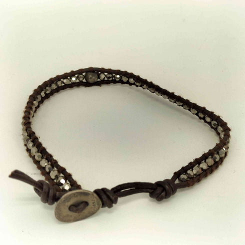 チャンルー CHAN LUU 925刻印 スカル ラインストーン レザー ブレスレット メンズ