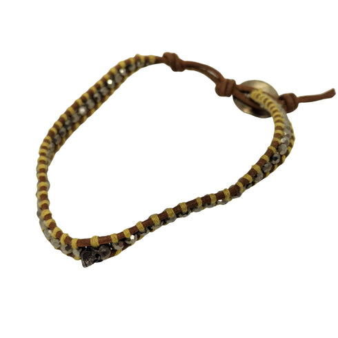 チャンルー CHAN LUU 925刻印 スカル ラインストーン レザー ブレスレット メンズ